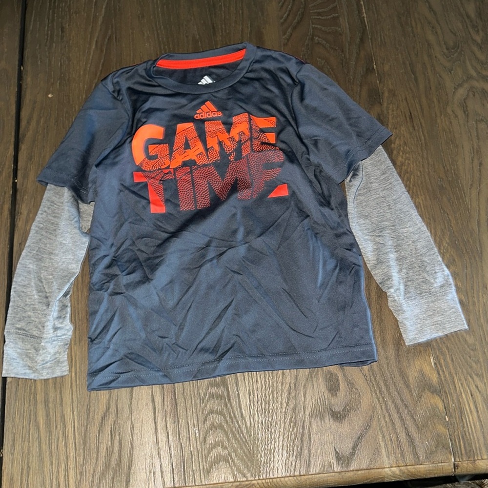 Adidas boys size 6 long sleeve shirt game time gray and orange